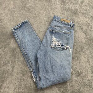 Grlfrnd Karolina Jeans Womens 26x28” Button Fly Straight Leg Distressed Patch